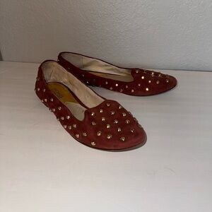 Michael Kors Ailee Studded Suede Pointed Toe Flats Cinnabar